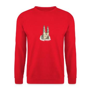Wasserfarbene Kathedrale mit zwei Türmen - Unisex Pullover - Rot - Vorne - Alina (178cm) & Michal (187cm)
