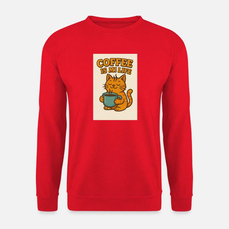 Coffee-loving cat in retro style - Unisex Sweatshirt - red