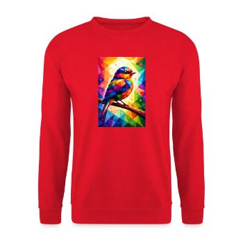 Farbenfroher Vogel im geometrischen Mosaik - Unisex Pullover - Rot - Vorne - Alina (178cm) & Michal (187cm)