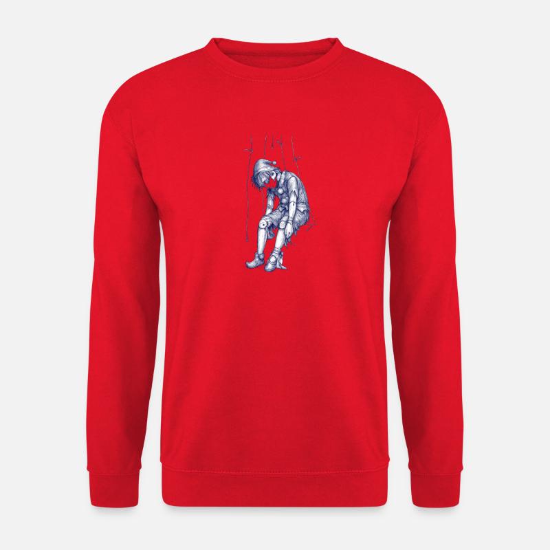 Blau Marionettenpuppenbild - Unisex Pullover - Rot