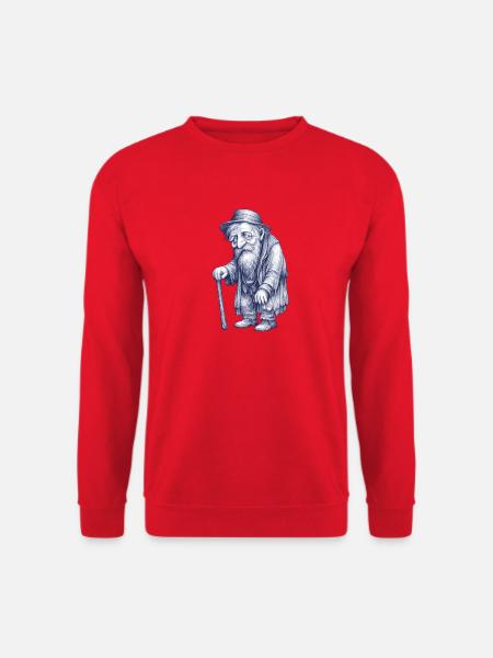 Old man hiker with cane - Unisex Sweatshirt - red