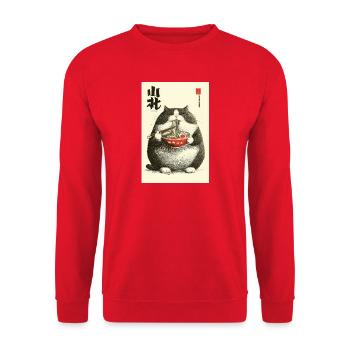 Chonky Cat Ramen Ukiyo-e - Unisex Sweatshirt - red - Front - Alina (178cm) & Michal (187cm)