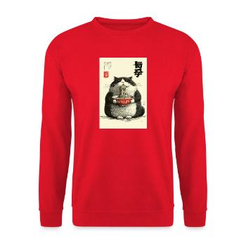 Neko Noodle Feast in Ukiyo-e Style - Unisex Sweatshirt - red - Front - Alina (178cm) & Michal (187cm)