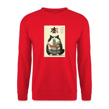 Noodle Cat Ukiyo-e Bowl - Unisex Sweatshirt - red - Front - Alina (178cm) & Michal (187cm)