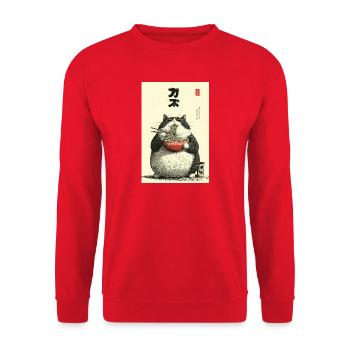 Chonky Cat Ramen Ukiyo-e - Unisex Pullover - Rot - Vorne - Alina (178cm) & Michal (187cm)