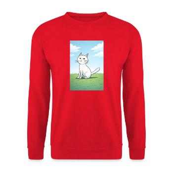 Chat blanc au regard espiègle - Sweat-shirt Unisexe - rouge - Devant - Alina (178cm) & Michal (187cm)
