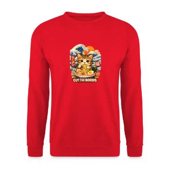 Katzenramen Ukiyo-e Streetfood - Unisex Pullover - Rot - Vorne - Alina (178cm) & Michal (187cm)