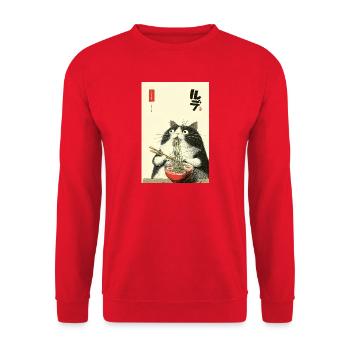 Noodle Cat Ukiyoe Style - Unisex Sweatshirt - red - Front - Alina (178cm) & Michal (187cm)