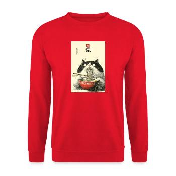 Nudelkatzen-Festmahl - Unisex Pullover - Rot - Vorne - Alina (178cm) & Michal (187cm)