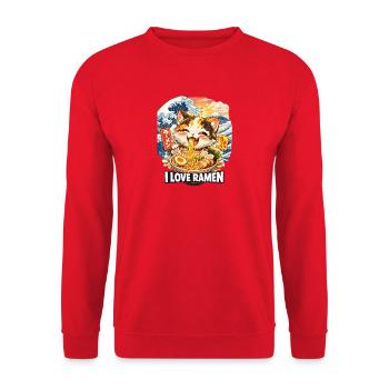 Kawaii Cat Ramen Noodles Anime Cat - Unisex Sweatshirt - red - Front - Alina (178cm) & Michal (187cm)