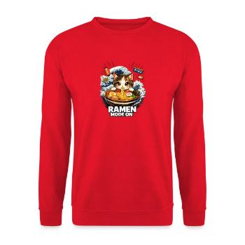 Kawaii Katzen Ramen Nudeln Japan Retro  - Unisex Pullover - Rot - Vorne - Alina (178cm) & Michal (187cm)