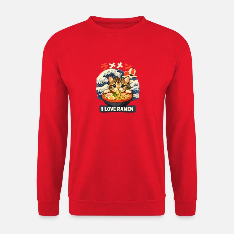 Cat Eats Ramen Noodles Poster - Unisex Sweatshirt - red