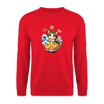 Katzen Ramen Nudel Japaner Anime Manga Kawaii - Unisex Pullover - Rot - Vorne - Alina (178cm) & Michal (187cm)