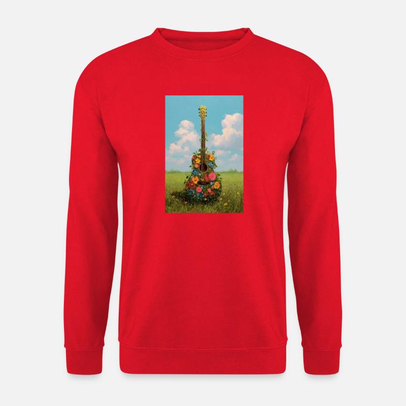 Blumengitarre in Meadow - Unisex Pullover - Rot