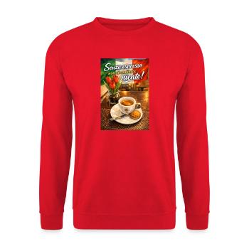 Espresso und Flagge: Italienischer Start - Unisex Pullover - Rot - Vorne - Alina (178cm) & Michal (187cm)