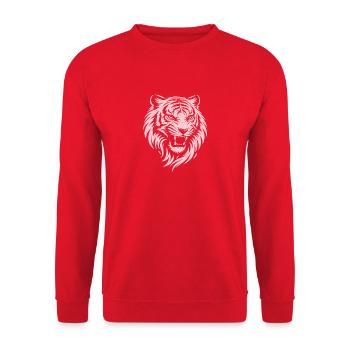 Tiger head in minimalist vector style - Unisex Sweatshirt - red - Front - Alina (178cm) & Michal (187cm)