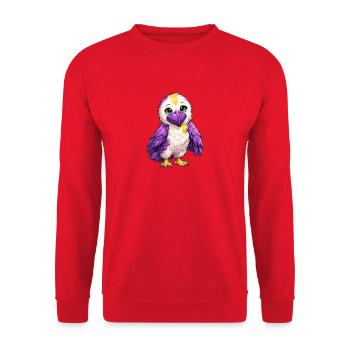 Flammenfarbiger Papagei Cartoon - Unisex Pullover - Rot - Vorne - Alina (178cm) & Michal (187cm)