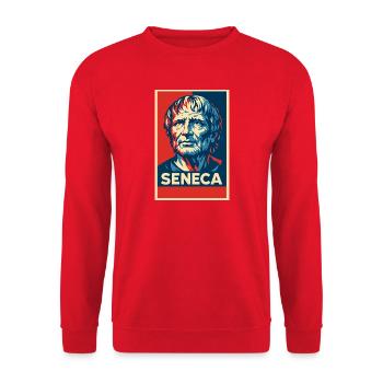 Seneca Pop Art Porträt - Unisex Pullover - Rot - Vorne - Alina (178cm) & Michal (187cm)