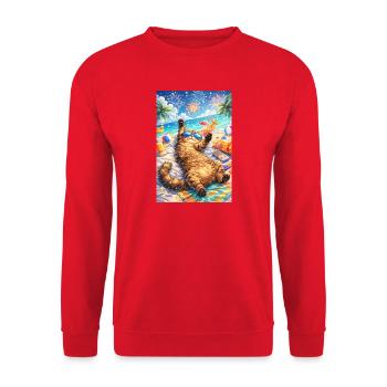 Tropische Katze feiert am Strand - Unisex Pullover - Rot - Vorne - Alina (178cm) & Michal (187cm)