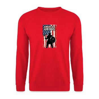 Vikings américains – Drapeau des Guerriers vikings des États-Unis - Sweat-shirt Unisexe - rouge - Devant - Alina (178cm) & Michal (187cm)