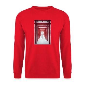 Roter Torii Schneepfad-Kimono - Unisex Pullover - Rot - Vorne - Alina (178cm) & Michal (187cm)