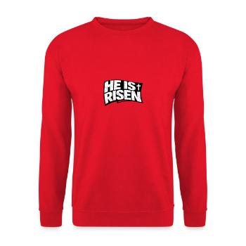 Jesus He Is Risen Religion Easter Saying - Unisex Sweatshirt - red - Front - Alina (178cm) & Michal (187cm)