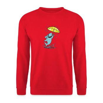 Schirmhai im Regen - Unisex Pullover - Rot - Vorne - Alina (178cm) & Michal (187cm)