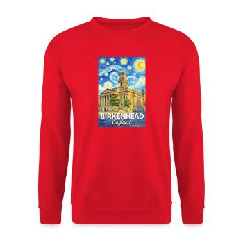 Birkenhead England Uhrturm Sternenwirbel - Unisex Pullover - Rot - Vorne - Alina (178cm) & Michal (187cm)