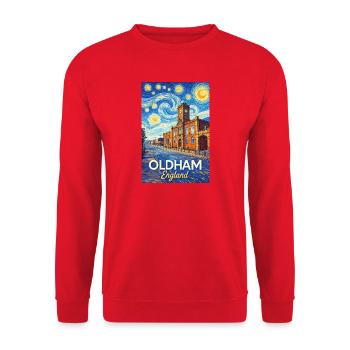 Oldham England Starry Cityscape - Unisex Sweatshirt - red - Front - Alina (178cm) & Michal (187cm)