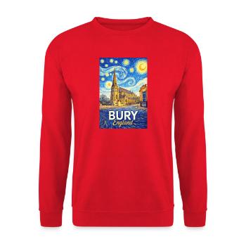 Bury England im Sternennacht-Stil - Unisex Pullover - Rot - Vorne - Alina (178cm) & Michal (187cm)
