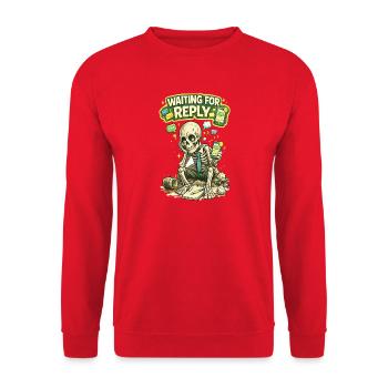 Waiting for Reply Funny Skeleton Phone Shirt - Sweat-shirt Unisexe - rouge - Devant - Alina (178cm) & Michal (187cm)