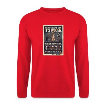Verborgene Wahrheiten: Retro-Verschwörungsplakat - Unisex Pullover - Rot - Vorne - Alina (178cm) & Michal (187cm)