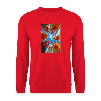 Cercle des poulets vers le ciel - Sweat-shirt Unisexe - rouge - Devant - Alina (178cm) & Michal (187cm)
