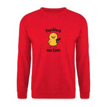 psychisch am ente lustige Sprüche Ente Wortwitz - Unisex Pullover - Rot - Vorne - Alina (178cm) & Michal (187cm)