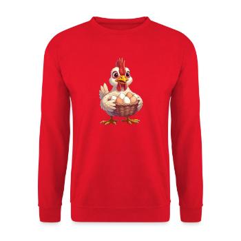 Huhn mit Eierkorb - Unisex Pullover - Rot - Vorne - Alina (178cm) & Michal (187cm)
