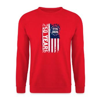 USA-Flagge Rust-Stil 1776–2026 - Unisex Pullover - Rot - Vorne - Alina (178cm) & Michal (187cm)