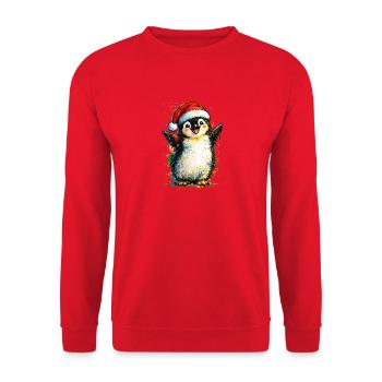 fröhlicher Weihnachtspinguin - Unisex Pullover - Rot - Vorne - Alina (178cm) & Michal (187cm)