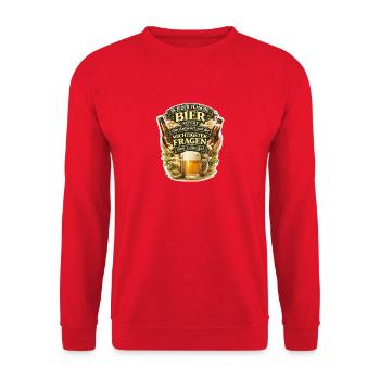 Bierweisheit im Glas: Lebensfragen - Unisex Pullover - Rot - Vorne - Alina (178cm) & Michal (187cm)