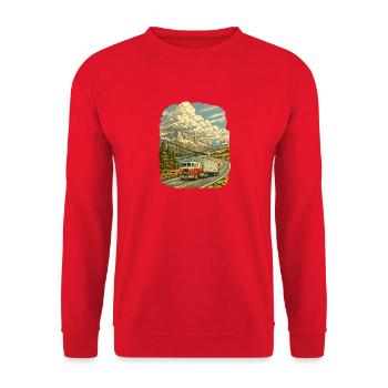 LKW Fahrer Lastwagen Fernverkehr Straße Berge - Unisex Pullover - Rot - Vorne - Alina (178cm) & Michal (187cm)