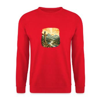 Christentum Kreuz Glaube Religiöses Motiv - Unisex Pullover - Rot - Vorne - Alina (178cm) & Michal (187cm)