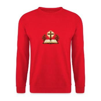 Christianity Cross Faith Religious Motif - Unisex Sweatshirt - red - Front - Alina (178cm) & Michal (187cm)