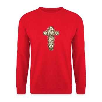 Christianity Cross Faith Religious Motif - Unisex Sweatshirt - red - Front - Alina (178cm) & Michal (187cm)