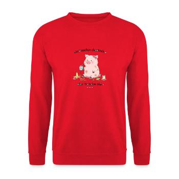 Kuscheliges Chaotisches Schweinchen-Design - Unisex Pullover - Rot - Vorne - Alina (178cm) & Michal (187cm)