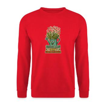 Gießkanne statt Gedankenkreisen - Unisex Pullover - Rot - Vorne - Alina (178cm) & Michal (187cm)