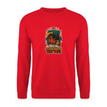 Mein Feierabend hat Fell - Unisex Pullover - Rot - Vorne - Alina (178cm) & Michal (187cm)