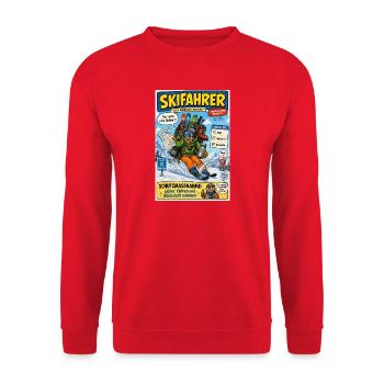 Der Skifahrer – nur noch eine Abfahrt - Unisex Pullover - Rot - Vorne - Alina (178cm) & Michal (187cm)