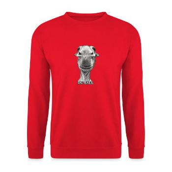 Du Esel – Lächelnder Eselkopf - Unisex Pullover - Rot - Vorne - Alina (178cm) & Michal (187cm)