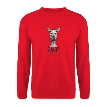 Sei Kein Esel – Karikatur - Unisex Pullover - Rot - Vorne - Alina (178cm) & Michal (187cm)