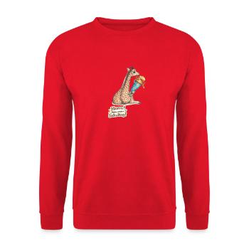Giraffe mit Partyhut Erster Schultag - Unisex Pullover - Rot - Vorne - Alina (178cm) & Michal (187cm)