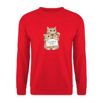 Kuschelkatzen Schulstart 2026 - Unisex Pullover - Rot - Vorne - Alina (178cm) & Michal (187cm)